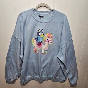 Bluey Unicorn Sweatshirt Light Blue Crewneck Pullover Women's XXL